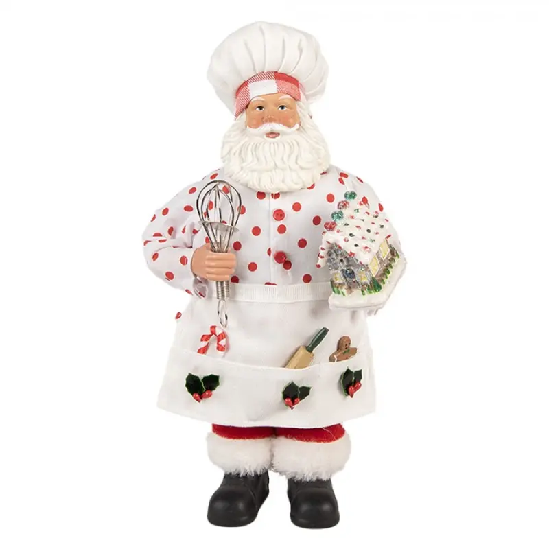 Vánoční figurka Santa Claus pekař s perníkovým domečkem – 13x10x28 cm