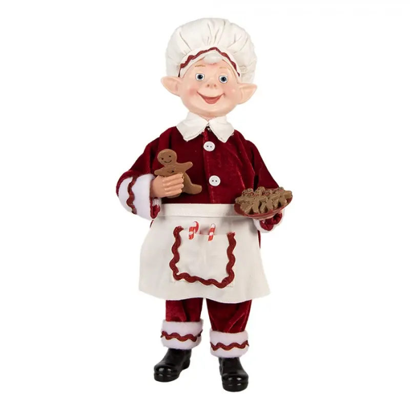 Vánoční figurka kouzelný elf s talířem perníčků – 13x10x28 cm