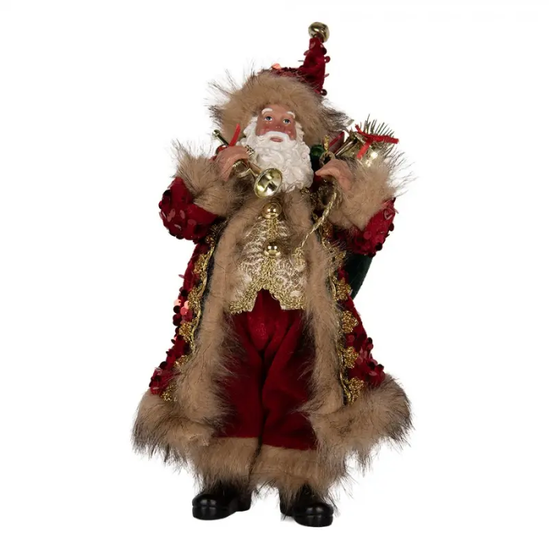 Vánoční figurka Santa Claus ve zdobeném kabátě s kožešinovým okrajem – 16x8x28 cm