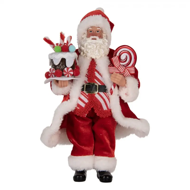 Vánoční figurka Santa Claus s dortem a sladkostmi – 16x8x28 cm