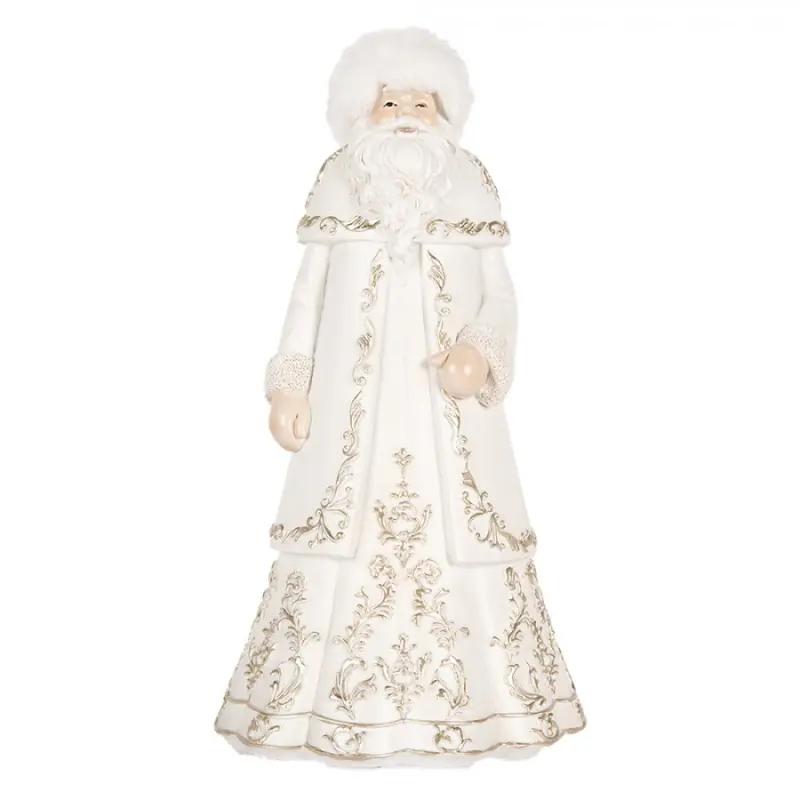 Bílá vánoční dekorace figurka Otec Vánoc s kožešinovou čepicí – 13x10x25 cm