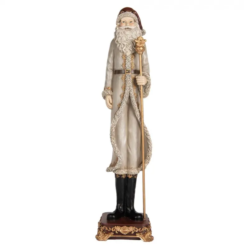 Šedá vánoční dekorace figurka Otec Vánoc se zlatou holí – 10x9x42 cm