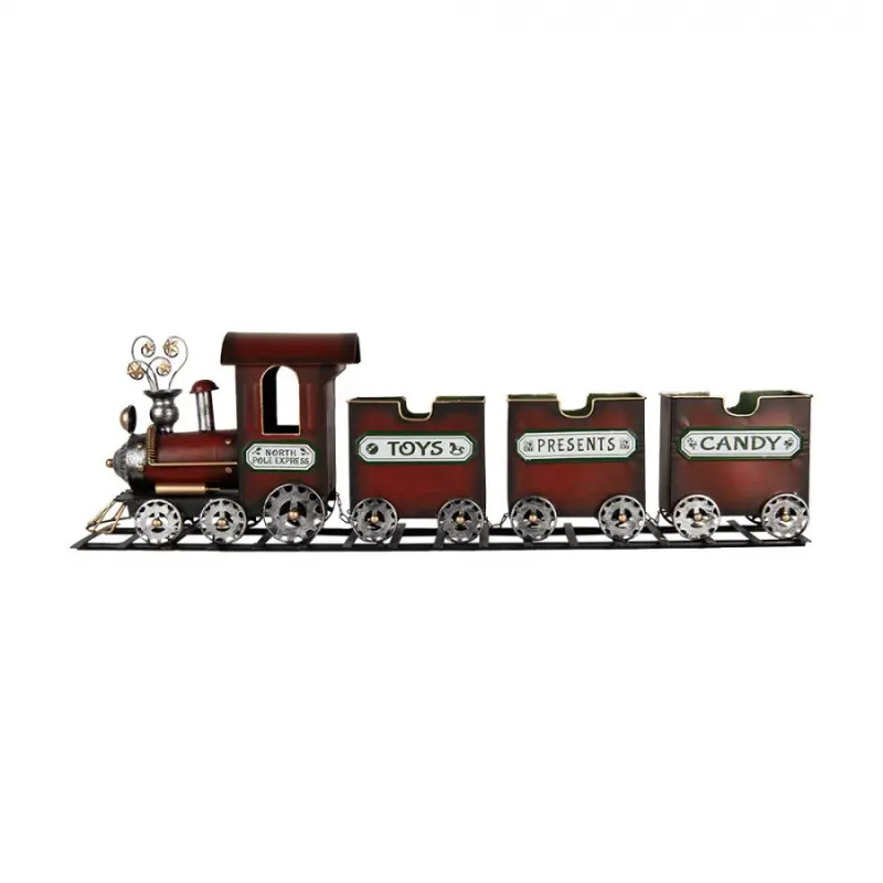 Velká kovová vánoční dekorace vláček na dárky North Pole Express – 98x18x30 cm