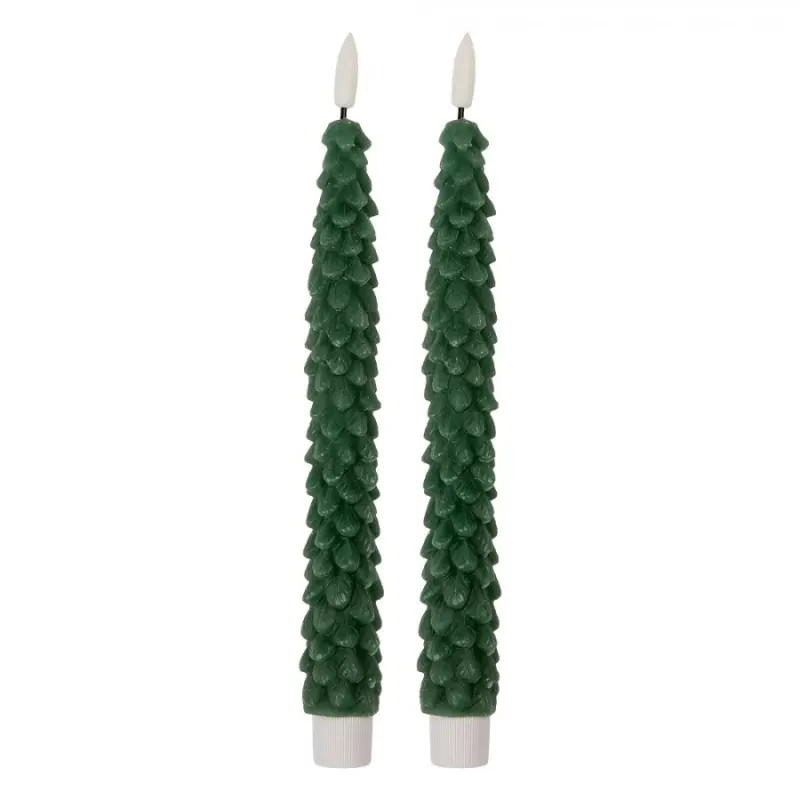 Zelená vysoká LED svíčka v designu stromečku Bobby (sada 2 ks) – 3x25 cm