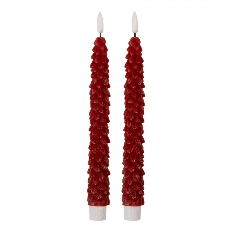 Červená vysoká LED svíčka v designu stromečku Bobby (sada 2 ks) – 3x25 cm