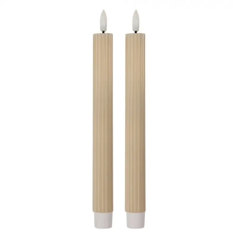 Béžová vysoká LED svíčka pruhovaná Bobby (sada 2 ks) – 2x25 cm
