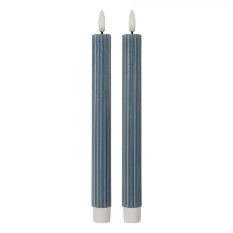 Modrá vysoká LED svíčka pruhovaná Bobby (sada 2 ks) – 2x25 cm