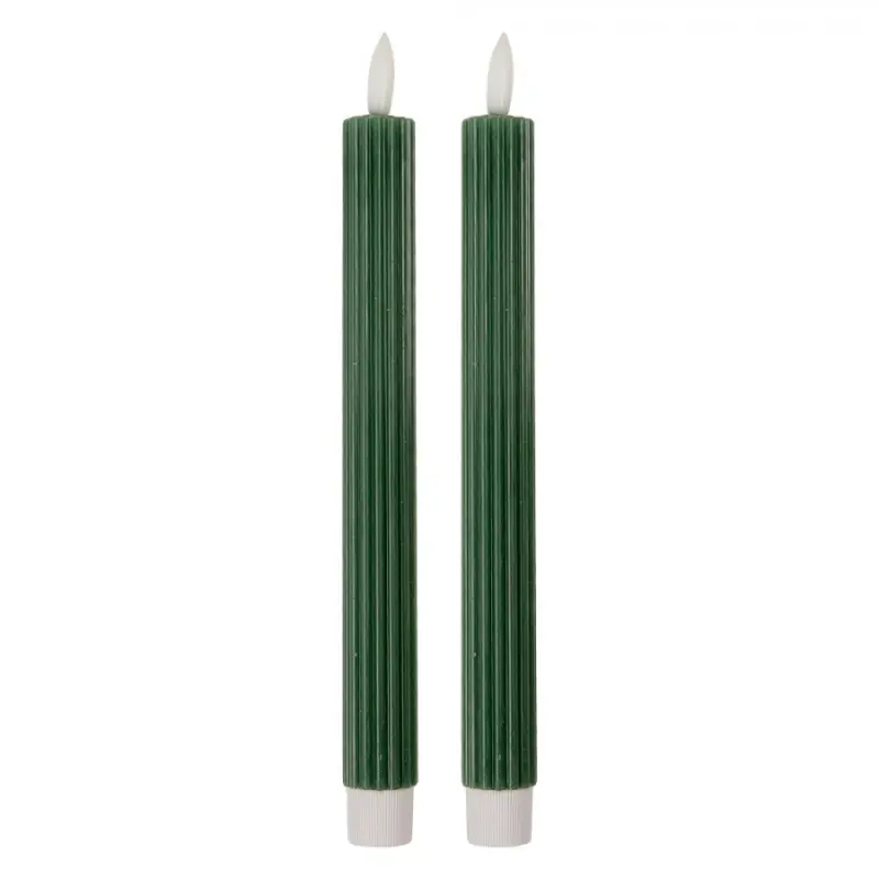 Tmavě zelená vysoká LED svíčka pruhovaná Bobby (sada 2 ks) – 2x25 cm