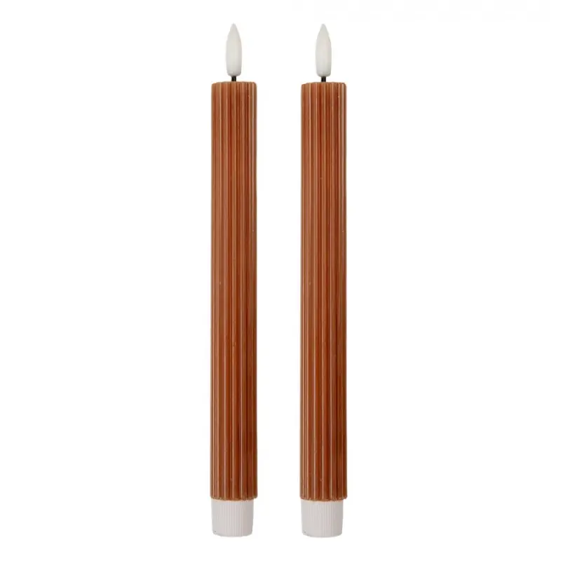 Hnědá vysoká LED svíčka pruhovaná Bobby (sada 2 ks) – 2x25 cm