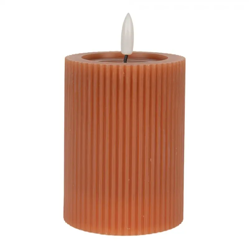 Hnědá široká LED svíčka pruhovaná Bobby – 8x10 cm