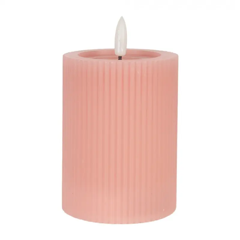 Růžová široká LED svíčka pruhovaná Bobby – 8x10 cm