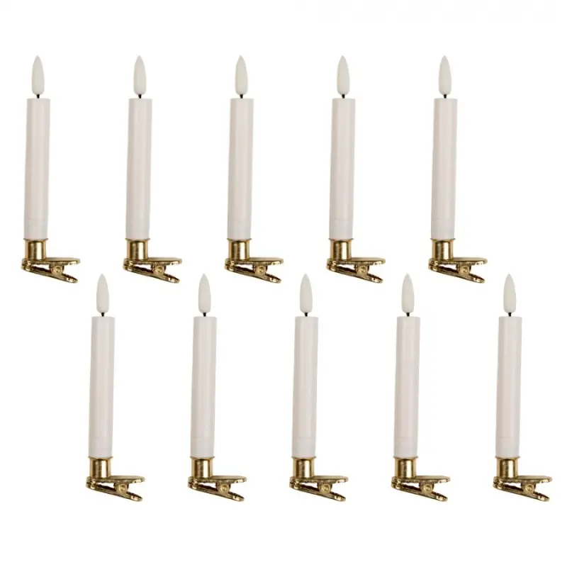 Sada 10 LED svíček na vánoční stromeček se zlatým kolíčkem – 2x14 cm