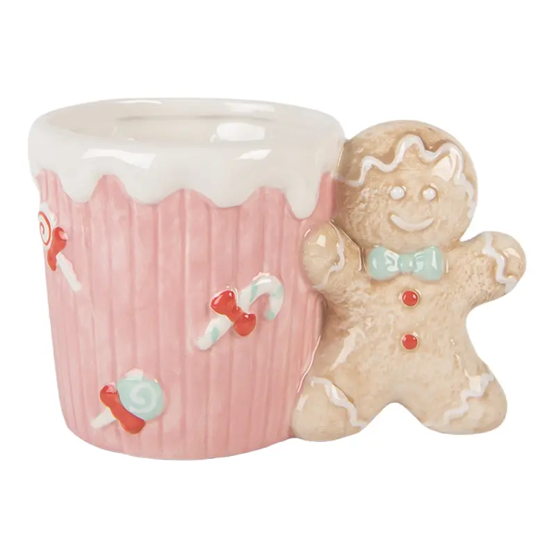 Růžový keramický hrnek s perníčkem Gingerbread - 15*10*10 cm / 350 ml Clayre & Eef