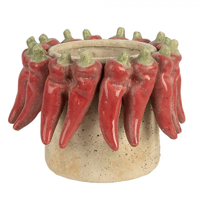 Cementový květináč s plastickými chilli papričkami Terazzo M – 17x13 cm