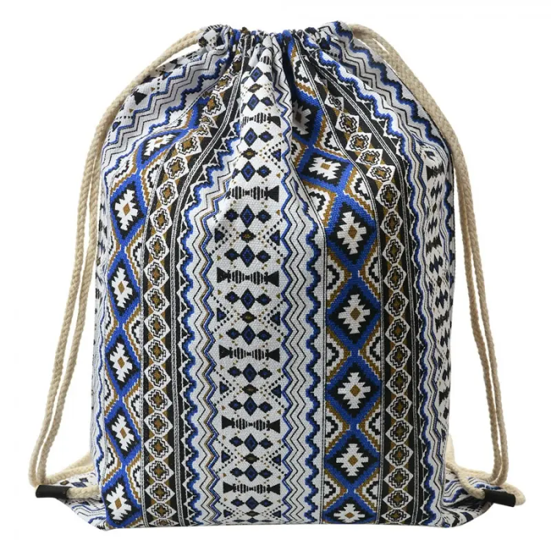 Modro-černý vak na záda / batůžek etno – 34x43 cm