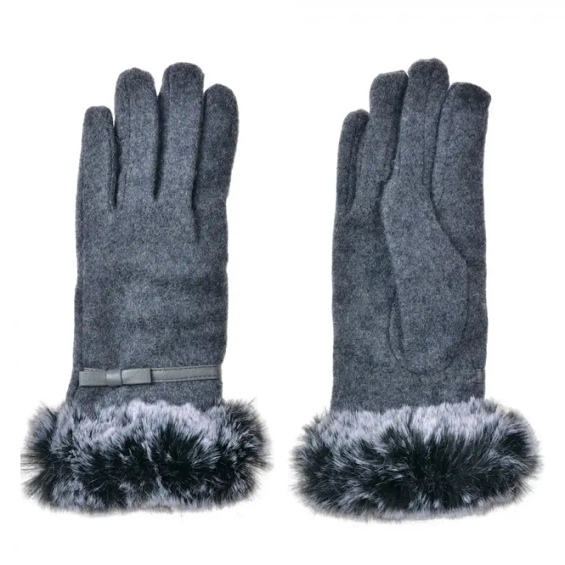 Šedé dámské rukavice s kožešinkou Marije – 9x23 cm