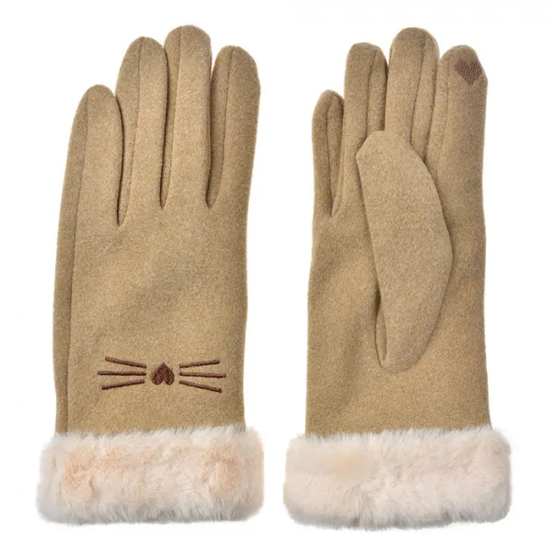 Béžové dámské rukavice s kožešinkou se srdíčkem Catje – 9x23 cm