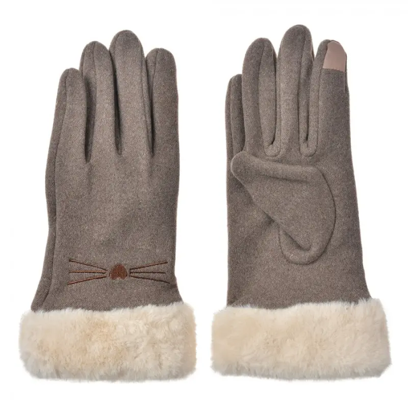 Hnědé dámské rukavice s kožešinkou se srdíčkem Catje – 9x23 cm