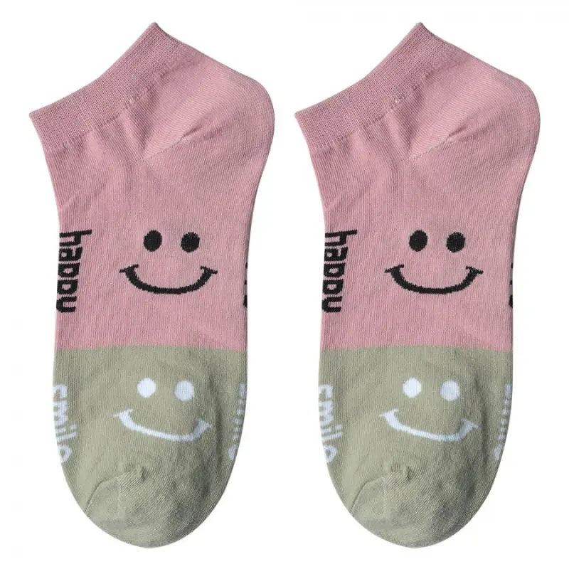 Růžové kotníkové ponožky se smajlíky Happy Smile – velikost UNI