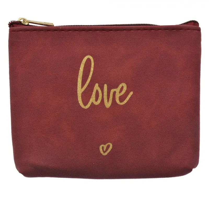 Vínová kosmetická taštička se zlatým nápisem Love – 13x1x10 cm