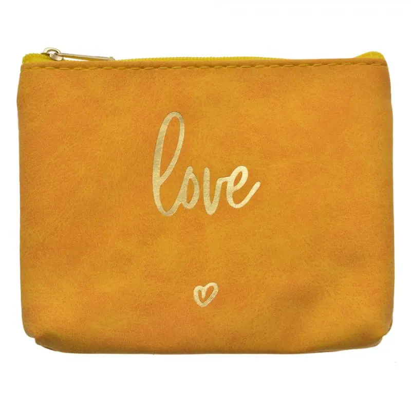Žlutá kosmetická taštička se zlatým nápisem Love – 13x1x10 cm