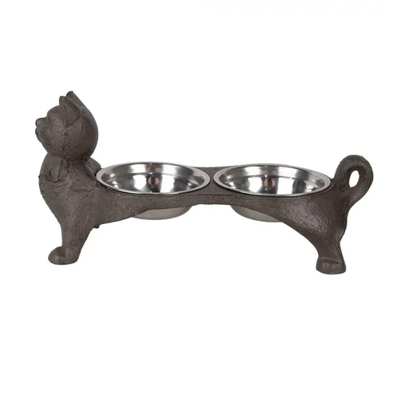 Misky pro kočku v litinovém stojanu kočky - 39*15*19 cm / 2*225 ml Clayre & Eef