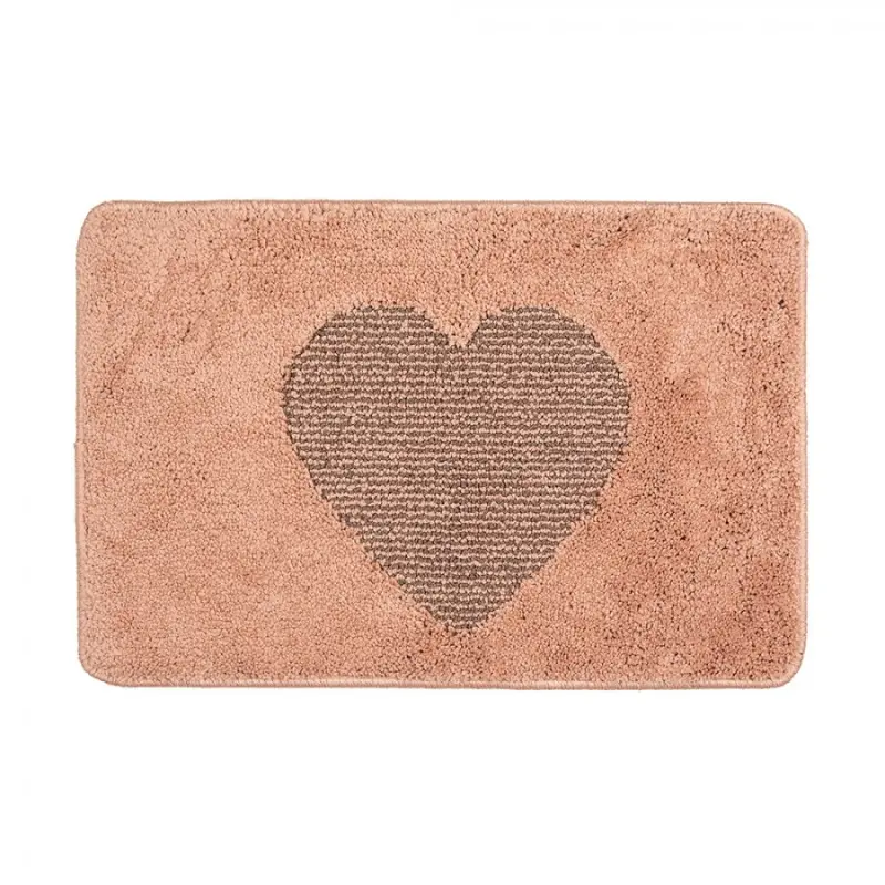 Starorůžová koupelnová předložka se srdcem M – 58x38x1 cm