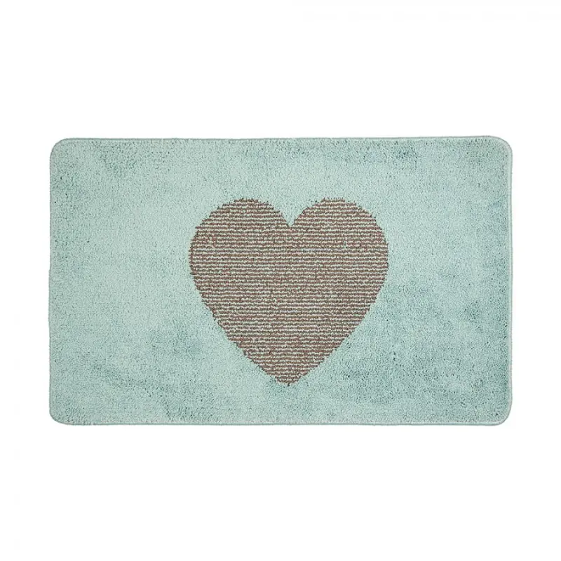 Modrá koupelnová předložka se srdcem L – 78x48x1 cm