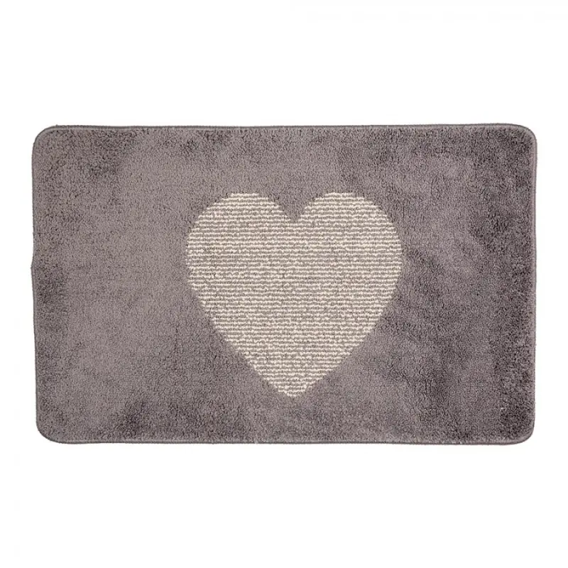 Šedá koupelnová předložka se srdcem L – 78x48x1 cm