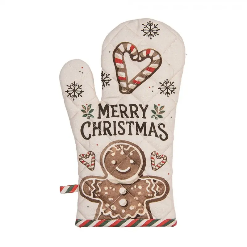 Béžová bavlněná chňapka kuchyňská rukavice s vánočními perníčky Classic Gingerbread Magic – 18x30 cm