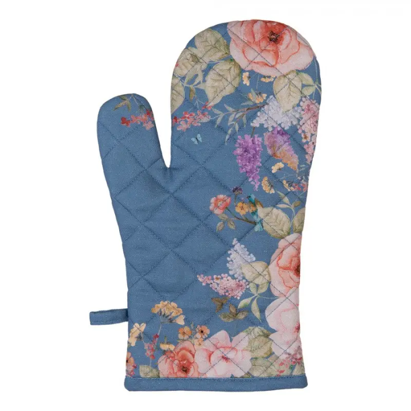 Modrá bavlněná chňapka s květinovým motivem Floral Fiesta – 18x30 cm