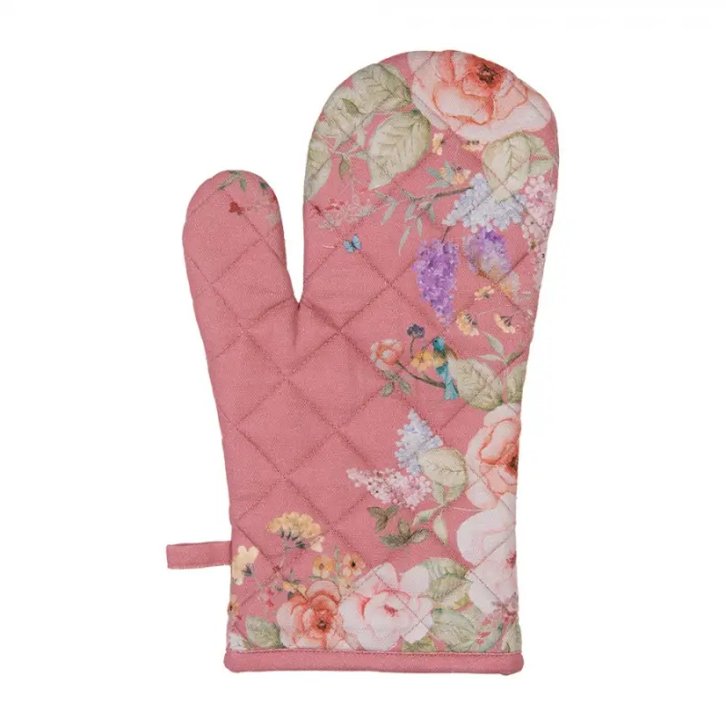 Růžová bavlněná chňapka s květinovým motivem Floral Fiesta – 18x30 cm