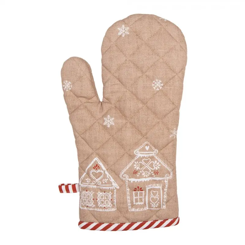 Hnědá bavlněná chňapka s motivem perníkových domečků Gingerbread Bliss – 18x30 cm