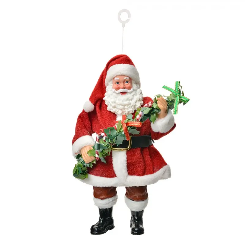 Vánoční figurka Santa Claus s cesmínovou hůlkou – 17 cm