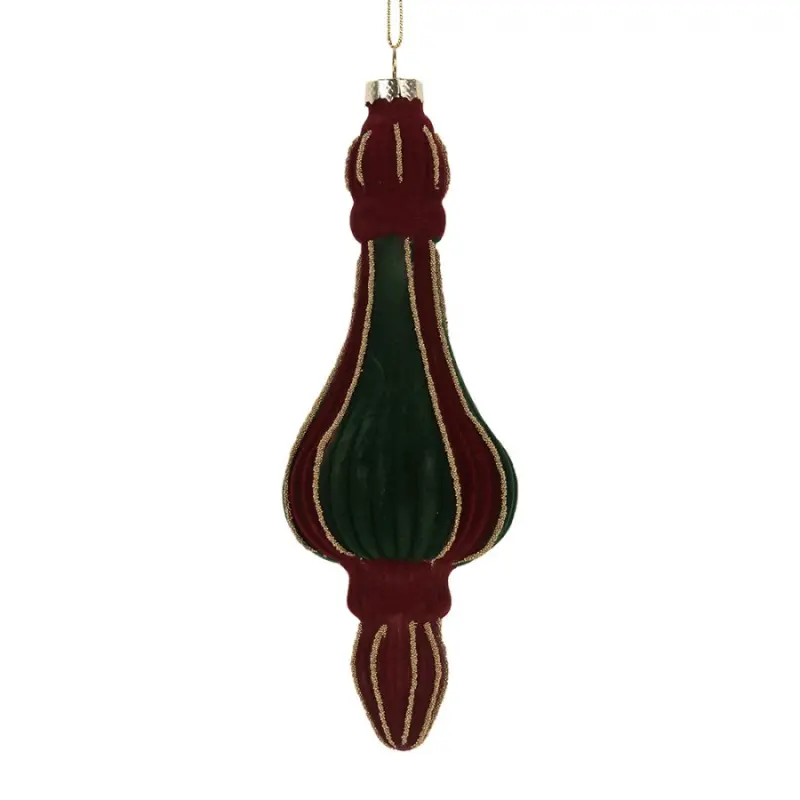 Červeno-zelená vánoční ozdoba se sametovým povrchem Lagala II – 6x17 cm