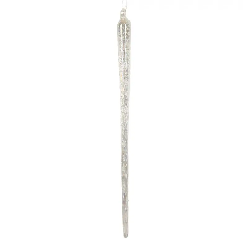 Bílá skleněná vánoční ozdoba ledový rampouch – 1x25 cm
