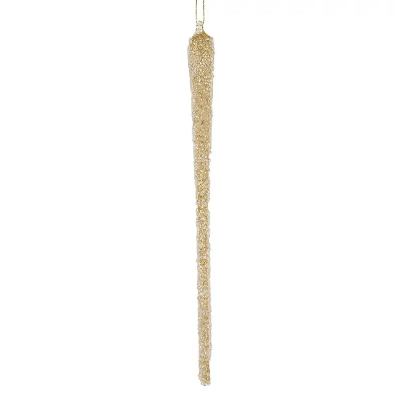 Zlatá skleněná vánoční ozdoba ledový rampouch – 1x25 cm
