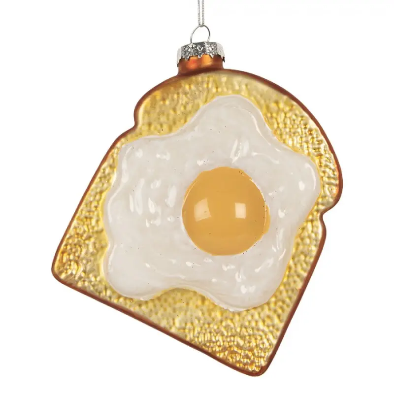Skleněná vánoční ozdoba snídaňový toust s vajíčkem – 9x4x11 cm