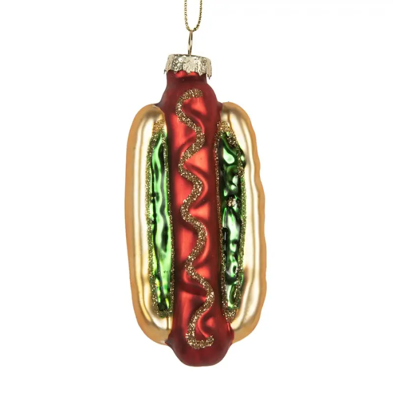 Skleněná vánoční ozdoba párek v rohlíku Hot Dog – 4x3x10 cm