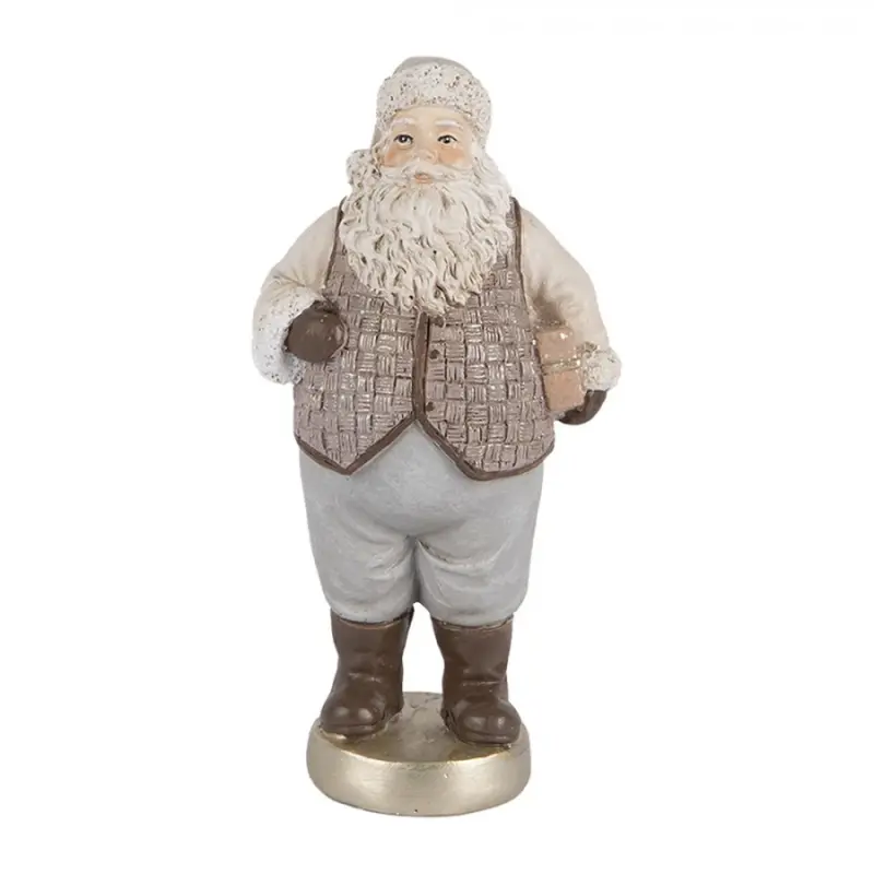 Vánoční dekorace figurka Santa Clause ve vestičce s dárkem – 8x6x16 cm