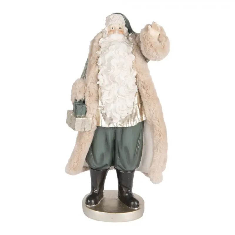 Vánoční dekorace Santa Claus v zelených pumpkách a kožešinovém kabátku – 20x15x43 cm