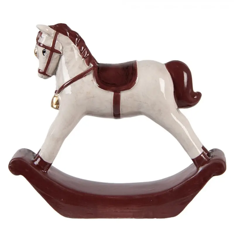 Keramická dekorace houpací koník s vínovým sedlem Moer – 15x4x14 cm