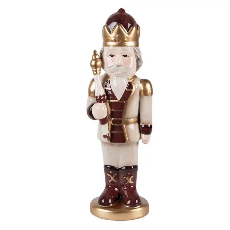 Vánoční dekorace keramická figurka Louskáček s korunou béžovo-červený Moer – 9x7x26 cm