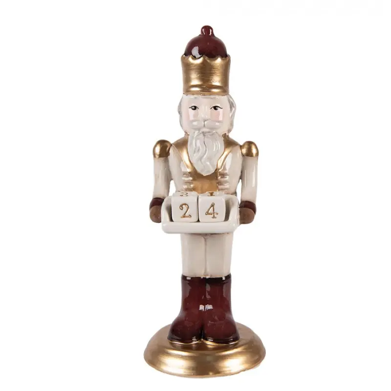 Vánoční dekorace keramická figurka Louskáček s adventním kalendářem béžovo-červený Moer – 10x10x27 cm