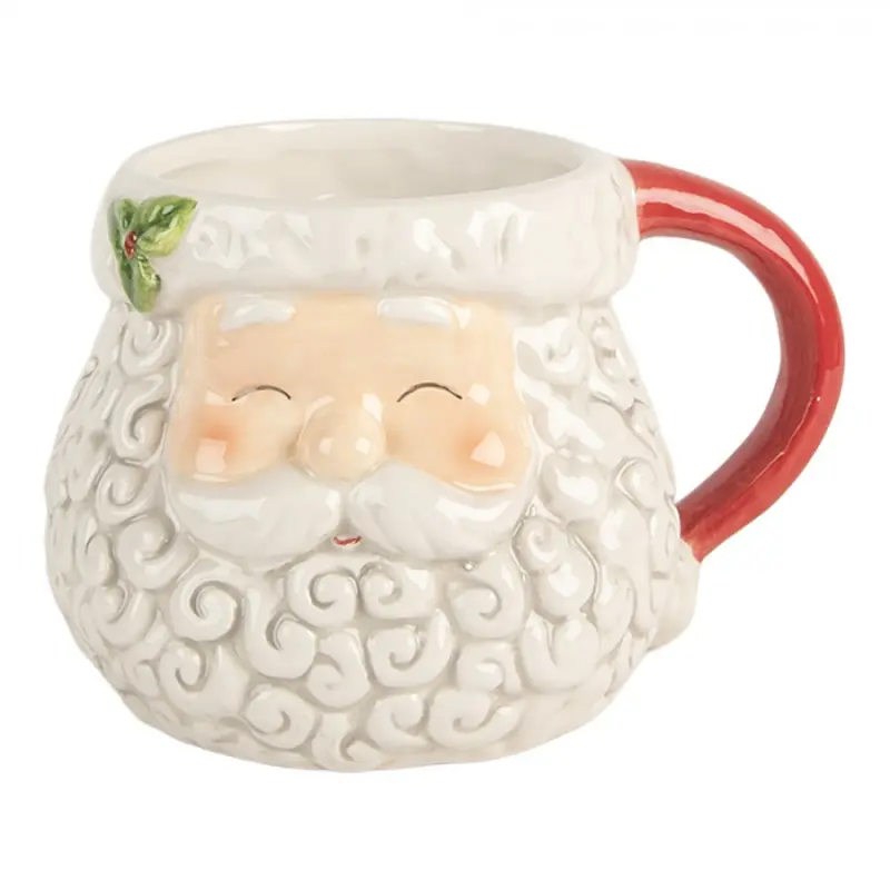 Červený keramický hrneček veselý Santa Claus s červeným ouškem – 16x11x10 cm
