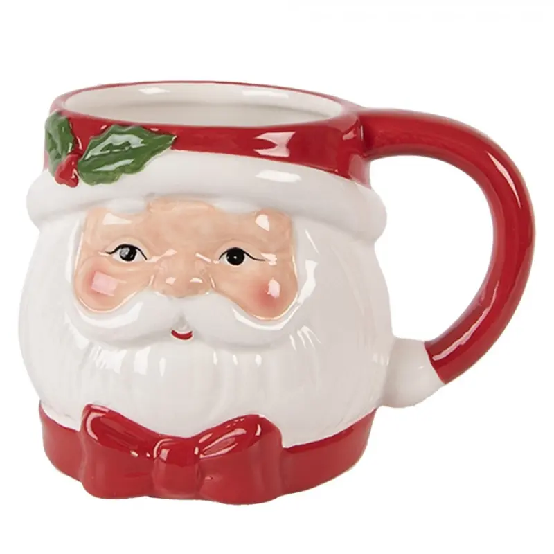 Červeno-bílý vánoční hrneček Santa Claus s mašlí – 14x11x8 cm
