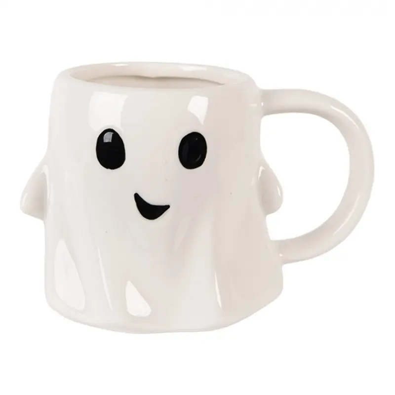 Bílý keramický halloweenský hrneček duch – 14x9x10 cm