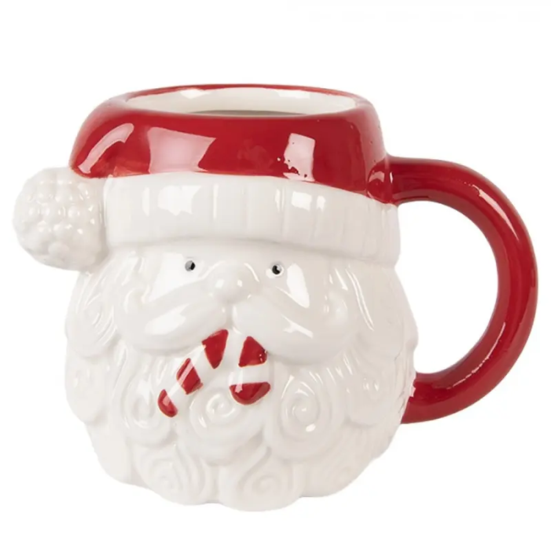 Bílo-červený vánoční keramický hrneček Santa Claus s cukrovou hůlkou Candy Cane – 15x11x11 cm