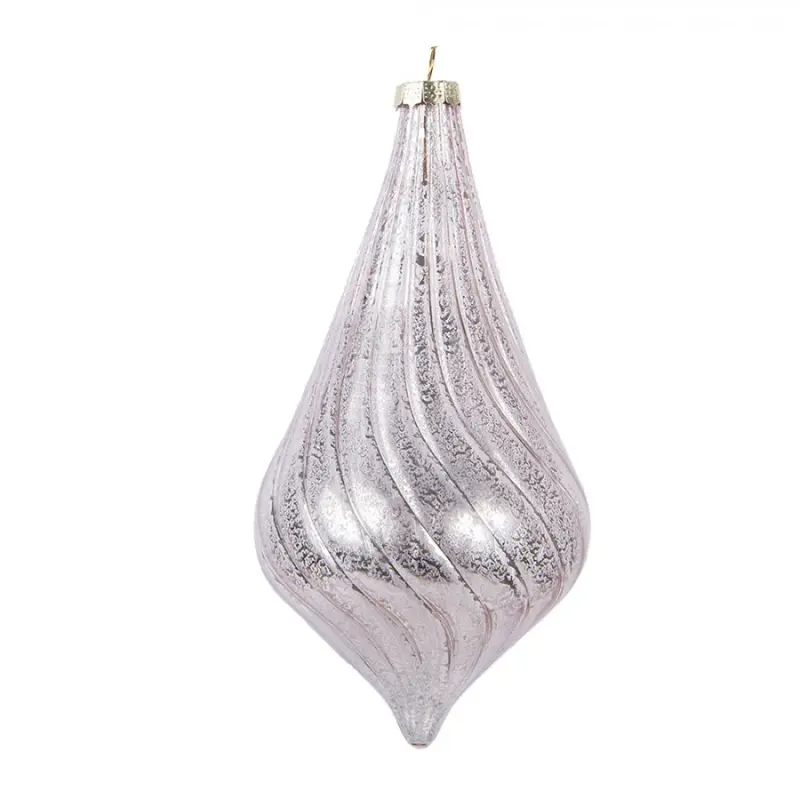 Růžová skleněná vánoční ozdoba podlouhlá Greetje – 8x17 cm