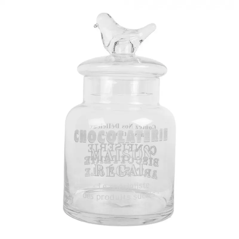 Skleněná nádoba na cukrovinky s víčkem s ptáčkem Patisserie Francaise – 13x23 cm